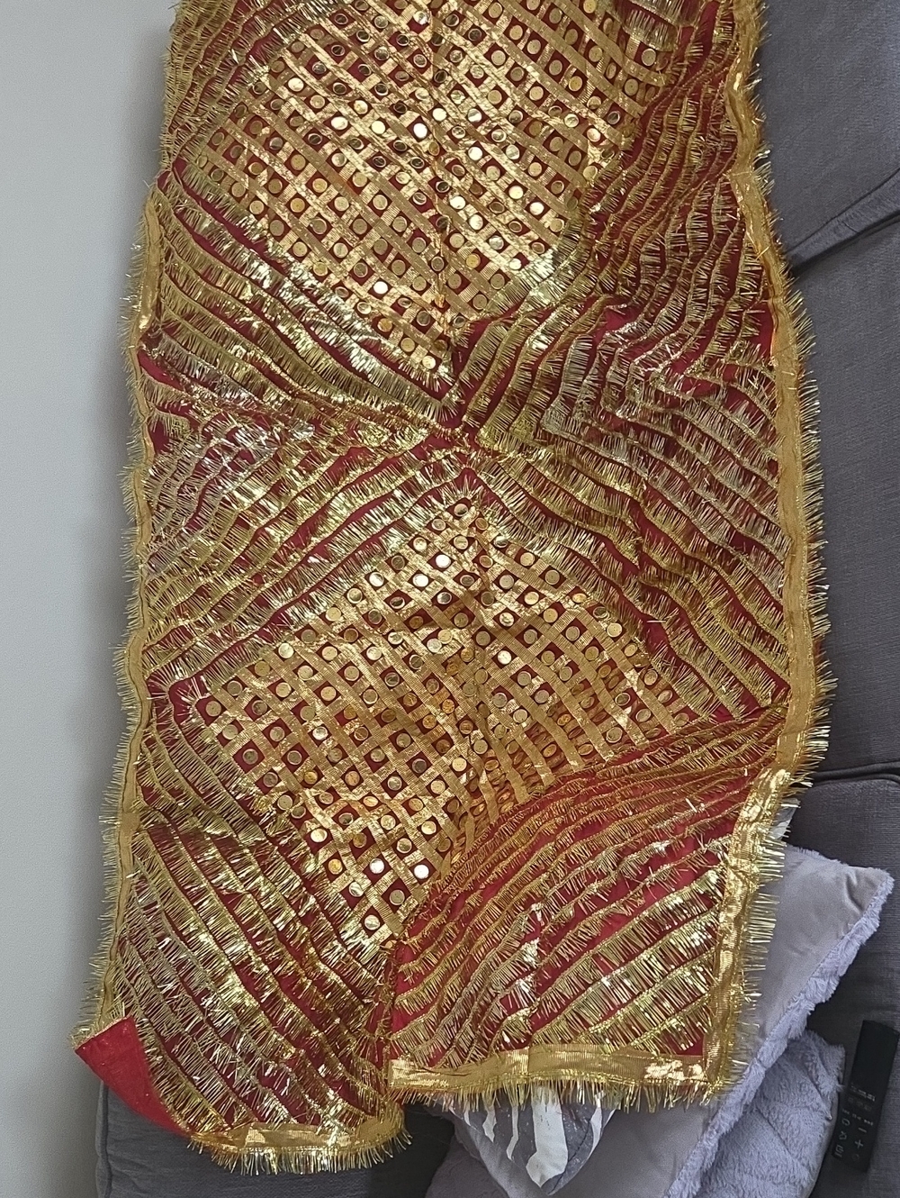 Indian Wedding Vail. Red and Gold Embellished.